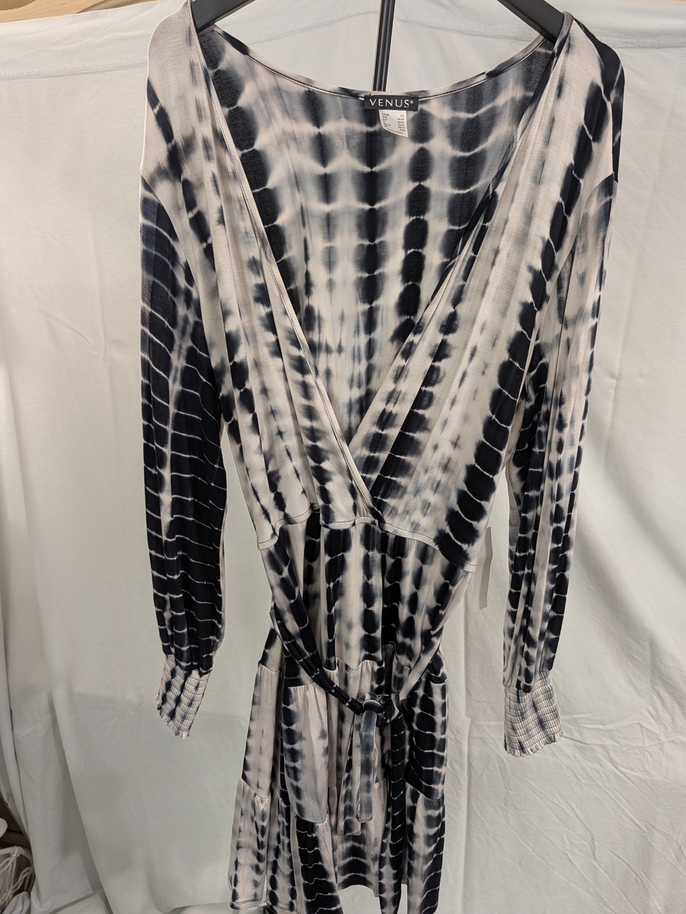 Venus Black & White Tie-Dye Wrap Dress